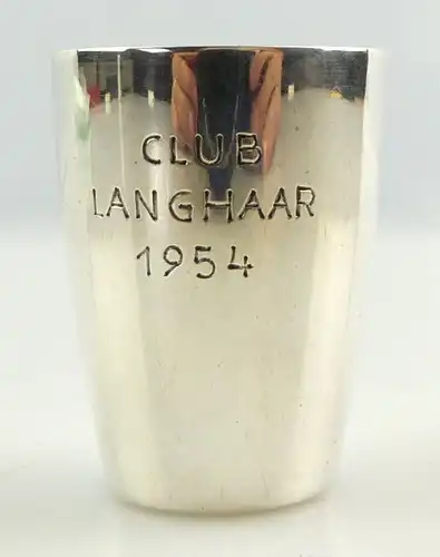 #e3768 Neusilber Schnapsbecher / Wodkabecher / Becher Club Langhaar von 1954