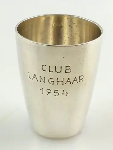 #e3768 Neusilber Schnapsbecher / Wodkabecher / Becher Club Langhaar von 1954