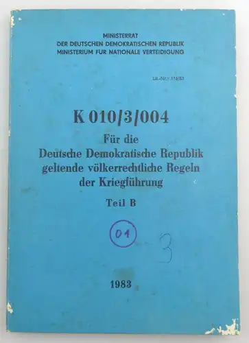 e9309 K 010/3/004 für die DDR geltende völkerrechtliche Regeln der Kriegsführung