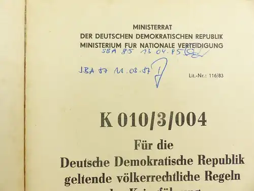 e9309 K 010/3/004 für die DDR geltende völkerrechtliche Regeln der Kriegsführung