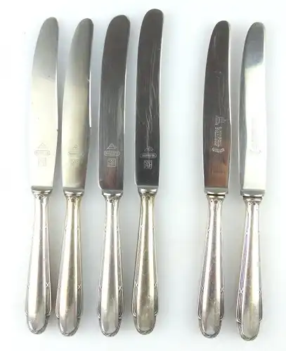6 original alte WMF Dessermesser mit Kreuzband in 90er Silberauflage e563