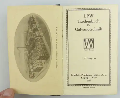 Buch: original altes Buch von 1936 LPW Taschenbuch für Galvanotechnik e853