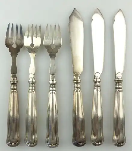 E9684 6 teiliges WMF Fischbesteck mit Augsburger Faden und Ziermonogramm H