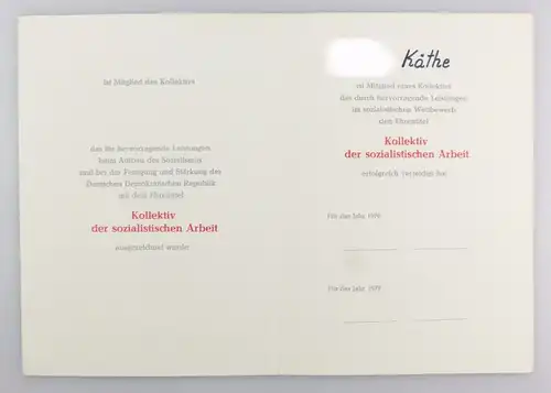 #e5357 6 original alte Urkunden in roter Mappe DDR Kollektiv Kartoffellagerhaus