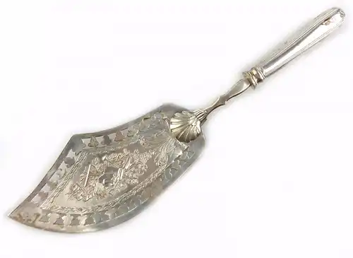 #e5804 Dekorativer Biedermeier Tortenheber aus Silber mit Augsburger Faden