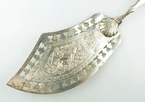 #e5804 Dekorativer Biedermeier Tortenheber aus Silber mit Augsburger Faden