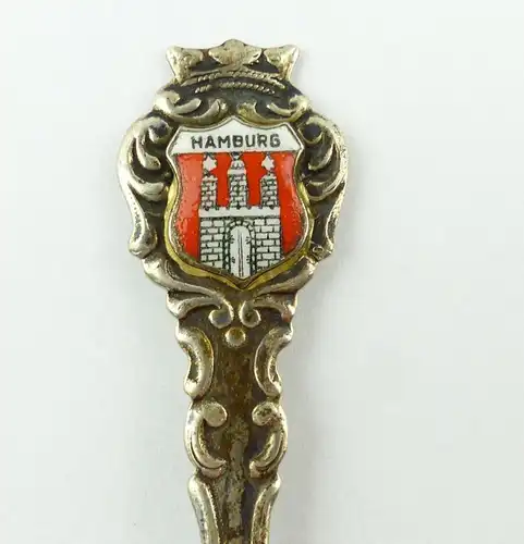E9780 Andenkenlöffel Sammlerlöffel 800 Silber mit Emaille Wappen Hamburg