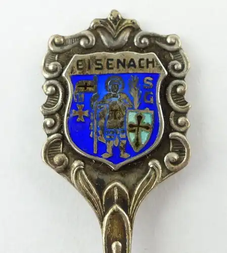 E9783 Andenkenlöffel Sammlerlöffel 800 Silber mit Emaille Wappen Eisenach SG