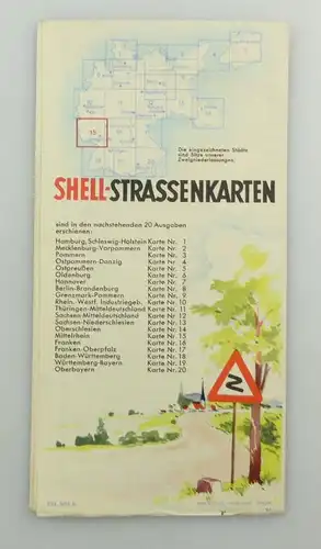 E9612 Alte Shell Straßenkarte Nummer 15 Mittelrhein Hessen Rheinprovinz Bayern