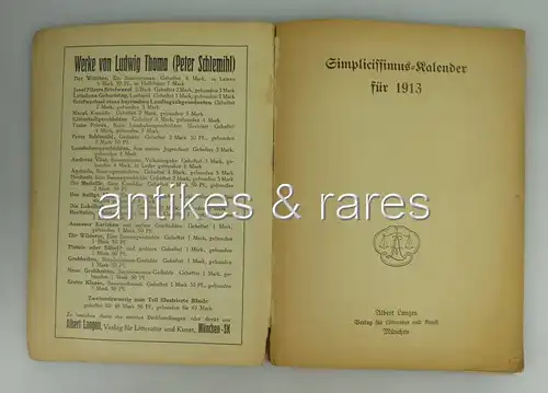 Simplicissmus Kalender für 1913 Albert Langen Verlag für Literatur und Kunst Mün