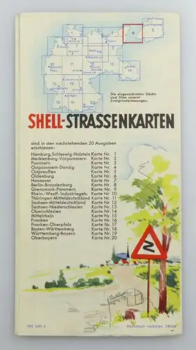 E9610 Alte Shell Straßenkarte Nummer 4 Ostpommern Danzig