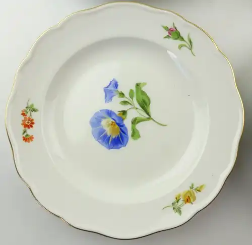 E9813 6 Meissen Kuchenteller / Gebäckteller 2. Wahl mit Goldrand und Blumen