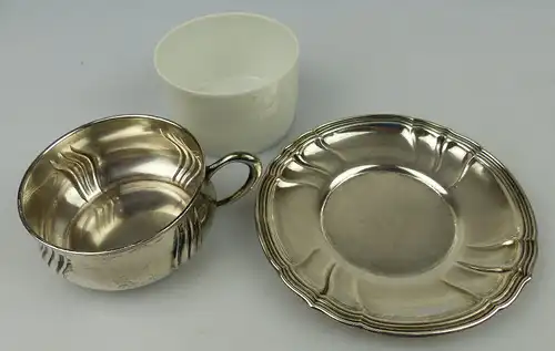 Tasse mit Unterteller in 800 (Ag) Silber 121g, Halbmond & Krone Dt., norb811