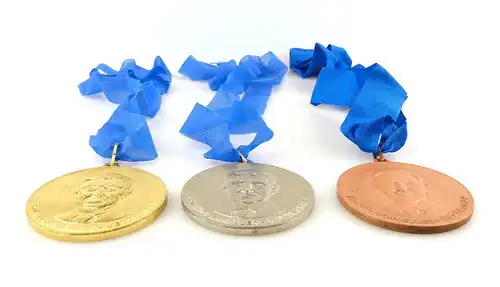 #e2961 3 Medaillen Militärischer Mehrkampf DDR in Gold, Silber und Bronze