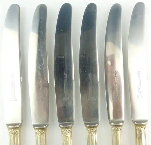 E10020 6 AWS Wellner Messer Griffe in 90er Silberauflage mit rostfreien Klingen