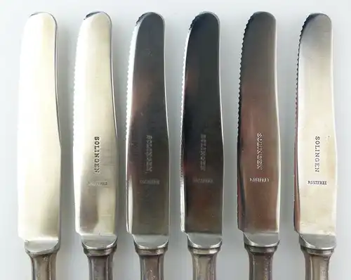 e10017 6 Messer mit versilberten Griffen und rostfreien Solingen Klingen