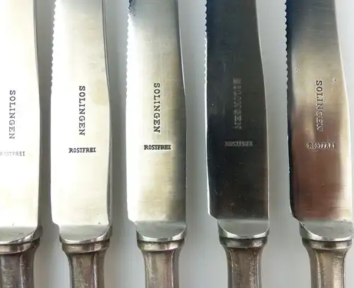 e10017 6 Messer mit versilberten Griffen und rostfreien Solingen Klingen