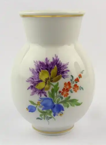 #e6001 Meissen Vase 1. Wahl mit bunten Blumen & Goldrand um 1980