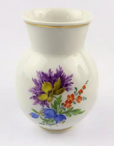 #e6001 Meissen Vase 1. Wahl mit bunten Blumen & Goldrand um 1980