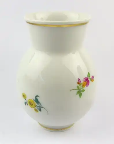 #e6001 Meissen Vase 1. Wahl mit bunten Blumen & Goldrand um 1980