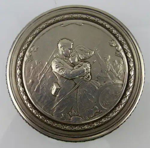 Silberdose mit Kriegsszene 1 WK Anfang 1914, signiert, norb826