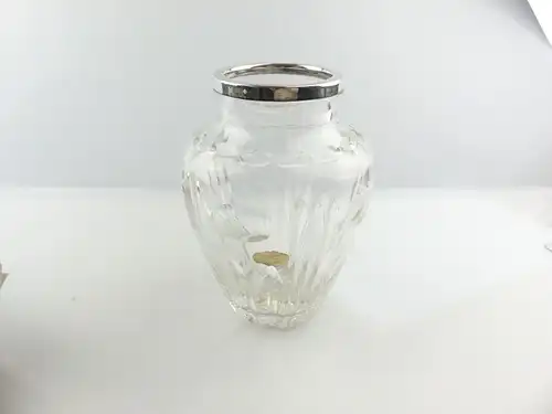 #e8355 Original alte handgeschliffene Vase Bleikristall mit 835er Silberrand