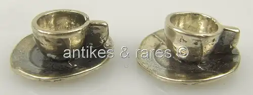 2 alte Puppenstuben Tassen mit Untertassen in 800 (Ag) Silber
