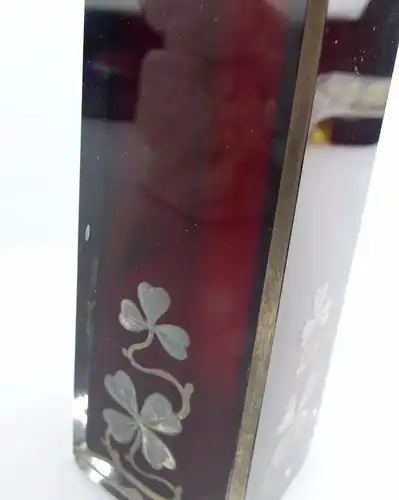 #e5222 Alte Jugendstil Glas Vase mit Silberauflage gearbeitet silver-overlay