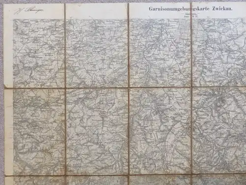 E10179 Original alte Garnison Umgebungskarte Zwickau von 1914 Karte auf Leinen