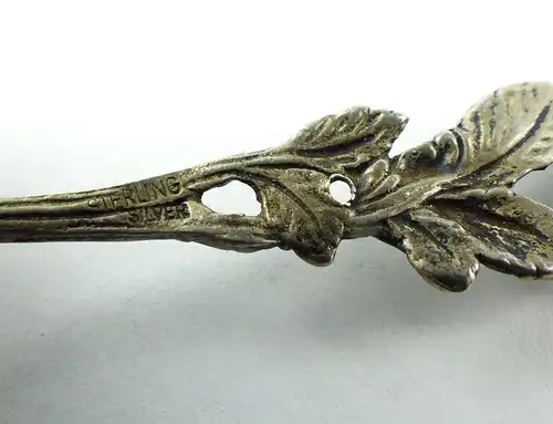 E10255 Original alter Salzlöffel aus 925er Sterling Silber mit Rose