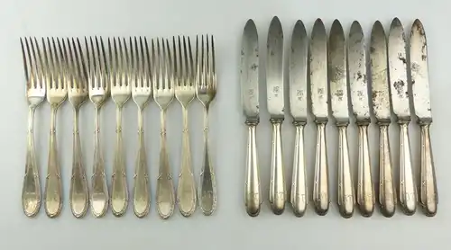 e10215 9 Messer und 9 Gabeln WMF Straußenmarke mit Kreuzband Dessertbesteck