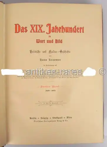 Das XIX Jahrhundert in Wort und Bild von Hans Kraemer 2 Band