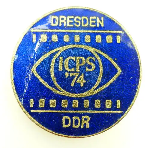 #e1943 Dresden emailliertes Abzeichen ICPS '74 DDR in blau