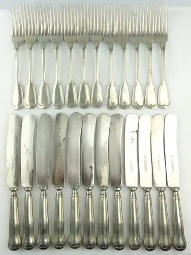 E10327 Sehr altes Besteck Augsburger Faden 24 teilig Wello Silber wohl Wellner