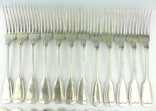 E10327 Sehr altes Besteck Augsburger Faden 24 teilig Wello Silber wohl Wellner
