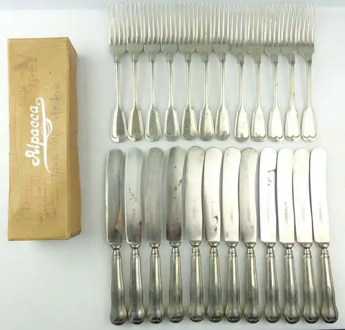 E10327 Sehr altes Besteck Augsburger Faden 24 teilig Wello Silber wohl Wellner