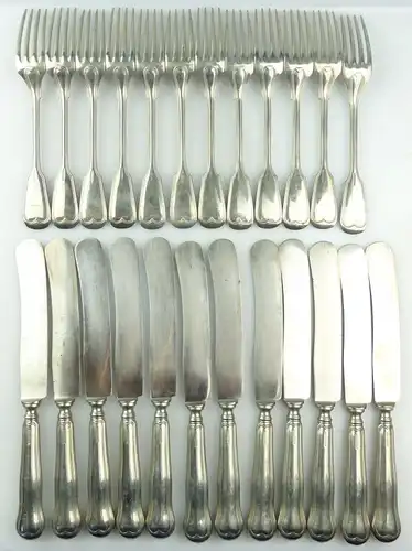 E10327 Sehr altes Besteck Augsburger Faden 24 teilig Wello Silber wohl Wellner