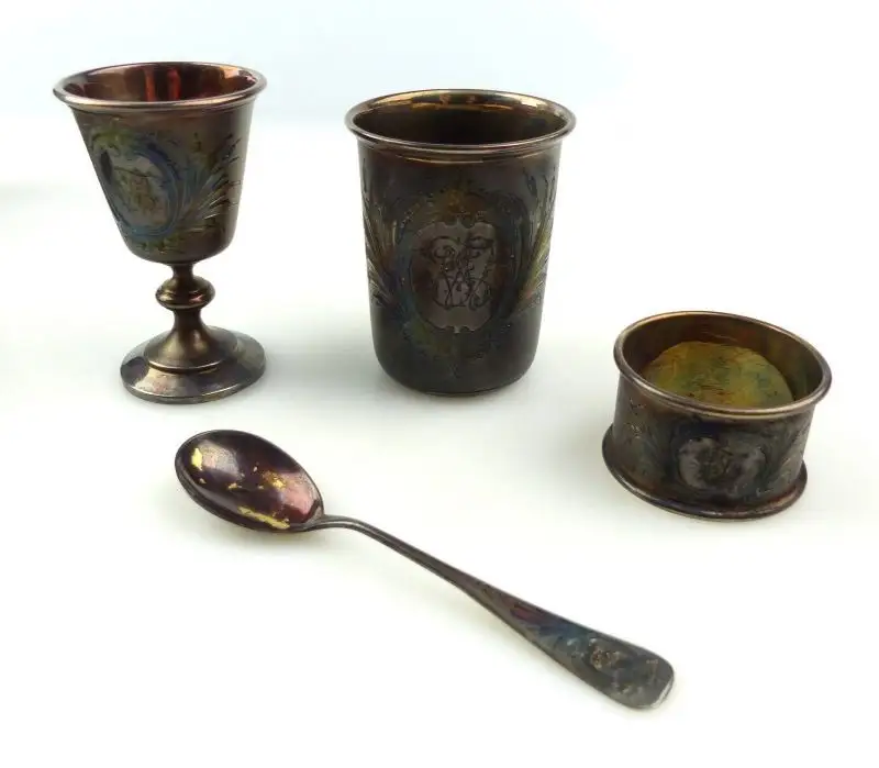 E10317 Altes Taufgeschenk 800 Silber Eierbecher Serviettenring Löffel Becher W 1