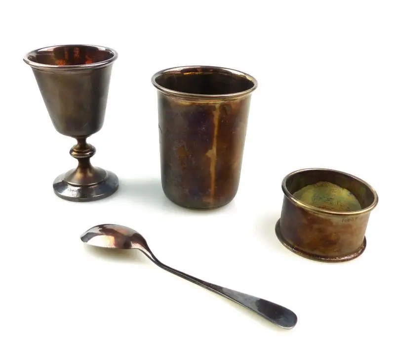 E10317 Altes Taufgeschenk 800 Silber Eierbecher Serviettenring Löffel Becher W 2