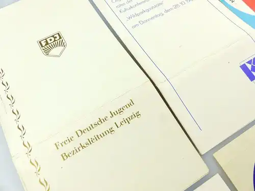 #e6943a Original alte DDR Aufkleber, Einladungen etc. FDJ 7 Teile