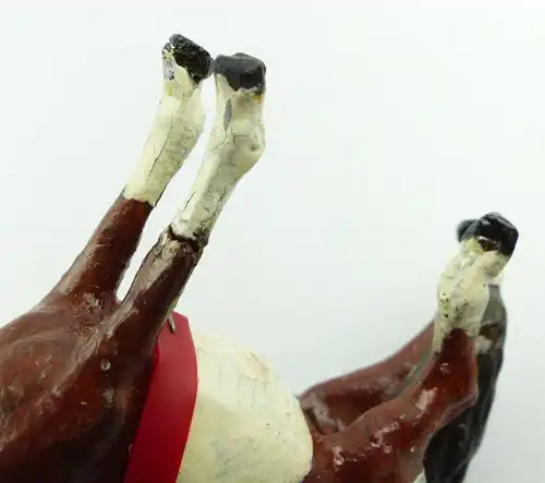 E9409 Antikspielzeug Tier Masse Figur Lineol Pony weiß gescheckt mit Zaumzeug