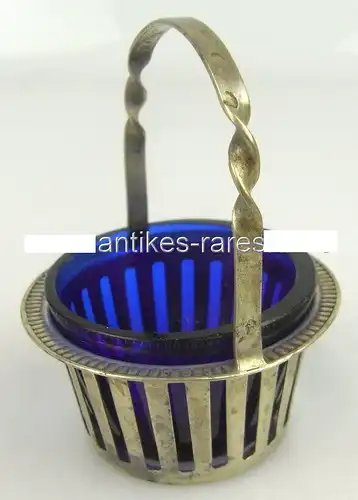 Zierkorb mit blauem Glaseinsatz in 800 (Ag) Silber, Wilhelm Binder, norb783