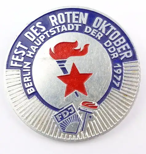 #e5839 DDR Anstecknadel / Abzeichen Fest des Roten Oktober Berlin 1977 FDJ