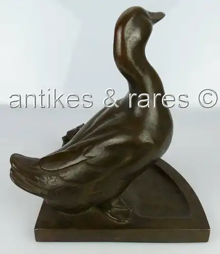 Alte Bronze Visitenkartenschale Ente mit Frosch Bruno Wendel Berliner Bildhauer