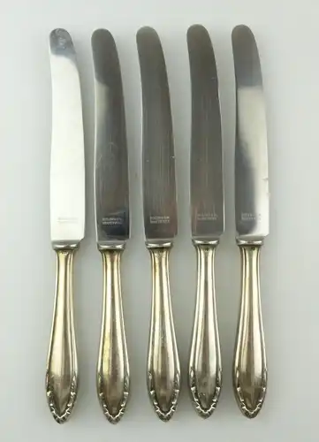 #e8302 5 alte Messer mit versilberten Griffen und rostfreien Klingen Solingen