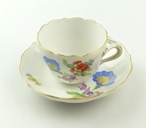 E10841 Meissen Mokkatasse 2 Wahl mit Blumen und Goldrand Mokkagedeck 2 teilig