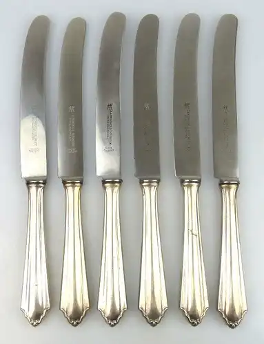 6 alte Messer in 800 (Ag) Silber, Bremer Silberwarenfabrik, norb755