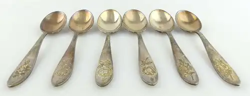 6 alte Mokkalöffel aus 835 (Ag) Silber mit gravierter Rose e959