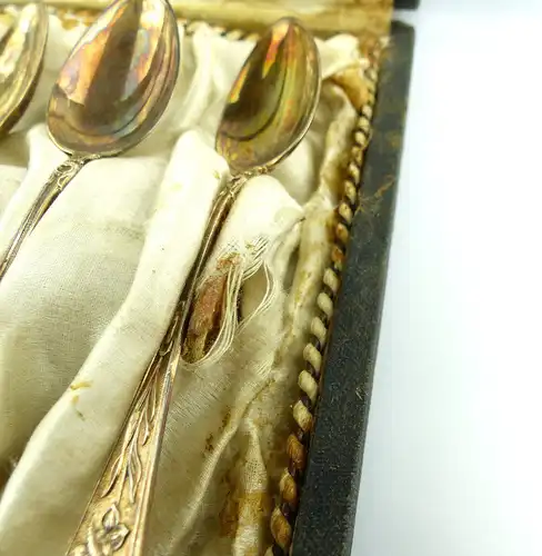 #e3813 12 Gründerzeit Mokkalöffel mit Zuckerzange aus 800er Silber Schmetterling