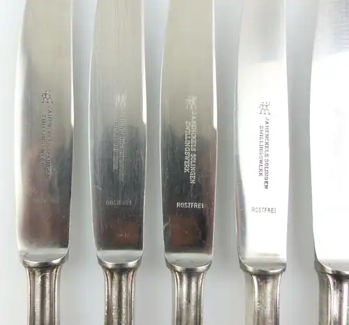 E10911 6 Messer mit versilberten Griffen Henkels Solingen Zwillingswerk Klingen